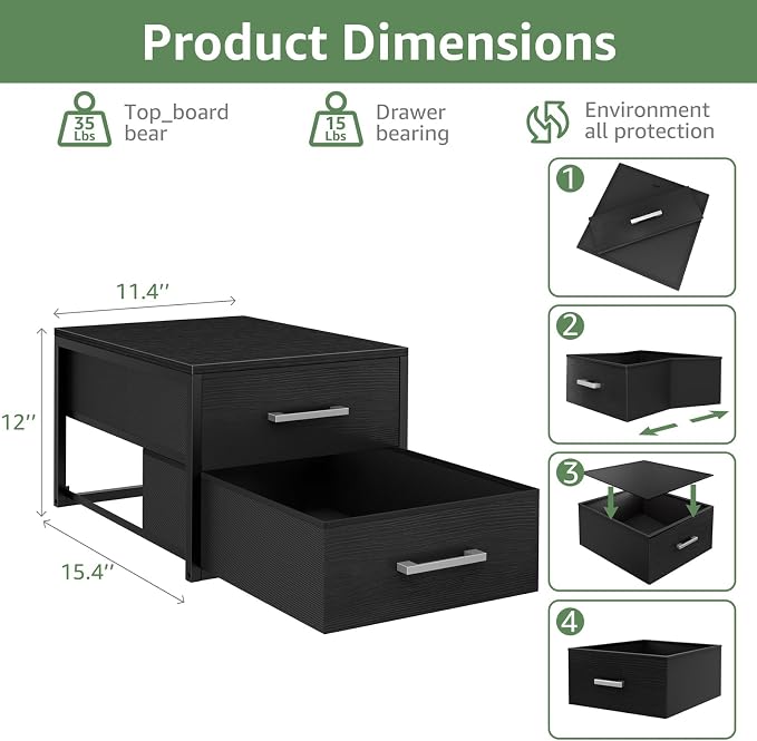 BOLUO Stackable Storage Drawers Narrow Closet Organizers and Storage Fabric Black 2 Drawer Dresser for Bedroom 2 Packs Modern