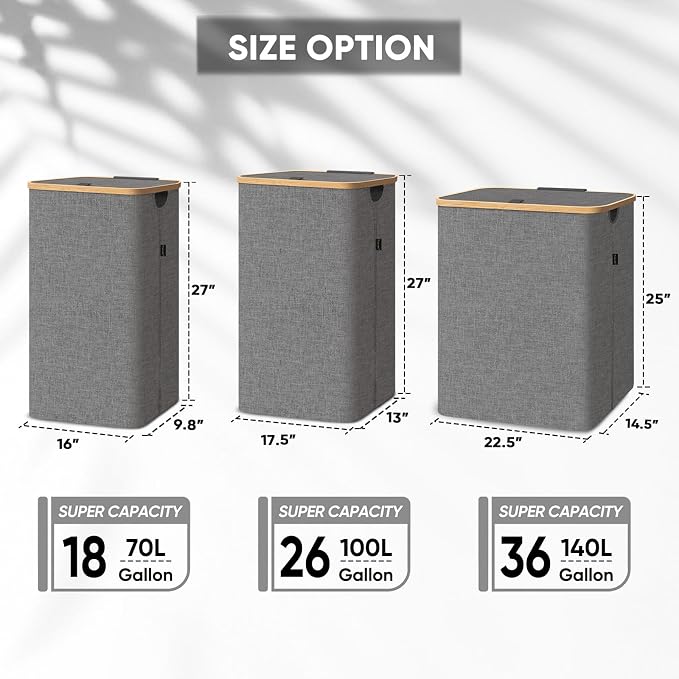 BALEINE 100L Laundry Hamper with Lid, Large Laundry Basket Bin | Large Capacity, Easy-Access Lid, Shape-Retaining Structure, Pull Handles, Ideal for Bedroom, Dorm, Laundry Room