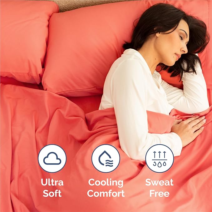 Split King 7 Piece Bed Sheet Set - Comfy, Breathable & Cooling - Coral | Ultra-Soft Hotel Luxury Bedding Set w/ 8-16 Inch Deep Pockets, 1 Flat & 2 Fitted Sheet & 4 Pillowcases, Wrinkle & Fade Free