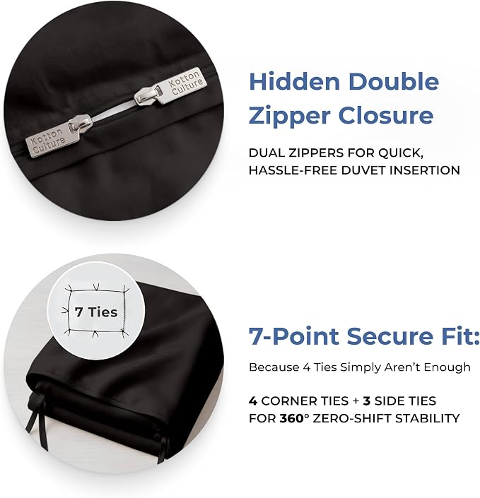 3 Pc Twin XL/Twin Duvet Cover Set-100% Egyptian Cotton 600 Thread Count Ultra Soft Premium Durable Comforter Cover Zipper Closure & Corner Ties- (Black, 68" X 90")