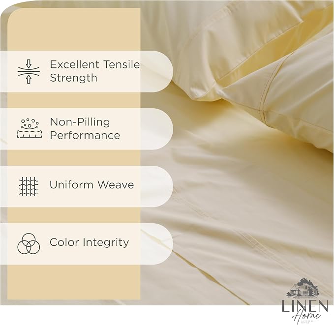 Linen Home 2-Pack Full Sheet Set, 100% Cotton Percale Bedding, 8-Piece Value Bundle, Deep Pocket Cooling Bed Sheets for Hot Sleepers, Breathable & Crisp Hotel Quality, Long-Staple Cotton, Ivory