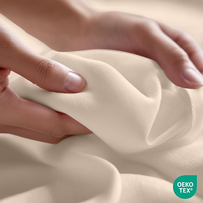 Queen Size Flat Sheet Only, Ultra Soft & Breathable Hotel Sheets, Beige | Hotel Bedding, Cooling Comfort, Smooth Feel, Wrinkle & Fade Resistant, Easy Care, Long-Lasting, Machine Washable, OEKO-TEX