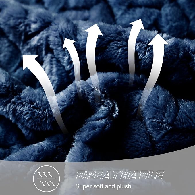 Exclusivo Mezcla Soft Fleece Bed Blanket King Size, 90”x104”, Navy Blue | Cozy Fluffy Lightweight Blankets for Summer, Decorative Plush Flannel Throws for Living Room, Bedroom with Leaves Pattern