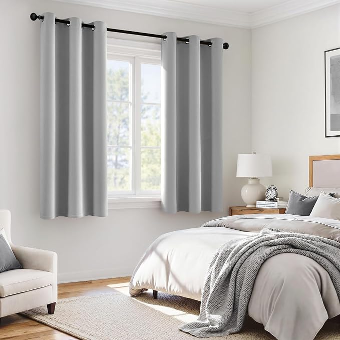 MIULEE Light Grey 100% Blackout Curtains for Bedroom 40x54 Inch Length | 2 Thick Layers Thermal Insulated Short Window Curtains, Noise Reducing Grommet, Drapes for Kitchen Living Room, 2 Panels