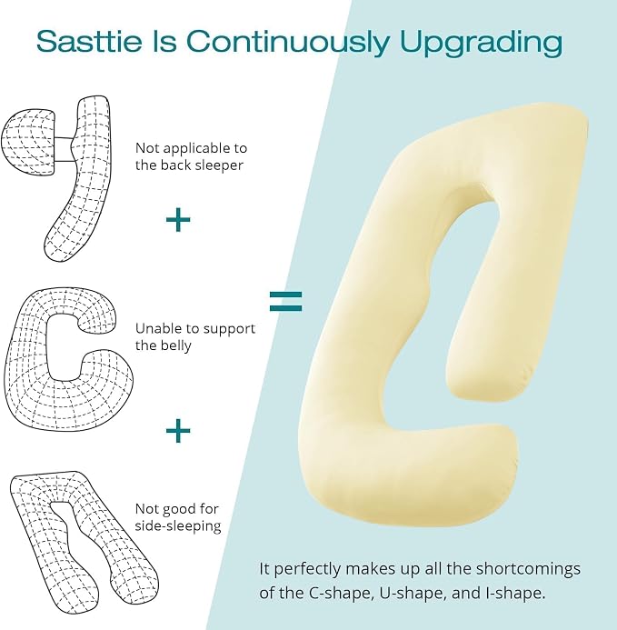 Cooling Pregnancy Pillows for Sleeping, 57'' Full Body Pillow, Light Yellow | Sasttie Maternity Pillow, OEKO-TEX, Down Alternative, Removable Cover, Pregnant Women Must Haves, Maternity Essential