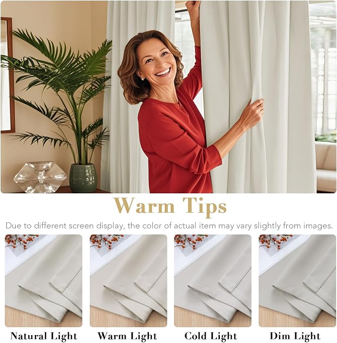 H.VERSAILTEX Blackout Curtains Thermal Insulated Window Treatment Panels Room Darkening Blackout Drapes for Living Room Back Tab/Rod Pocket Bedroom Draperies, 52 x 96 Inch, Ivory/Cream,2 Panels
