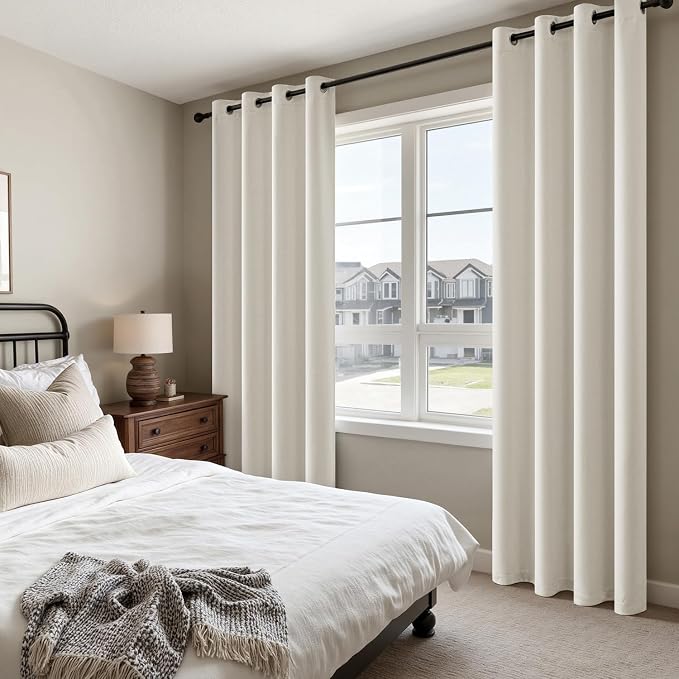 MIULEE Ivory Blackout Bedroom Curtains Drapes 96 Inch Long 52"x96" | Grommet Top, Room Darkening Window Drapes, Privacy Protection, Thermal Insulated, Heat Blocking, Light Blocking