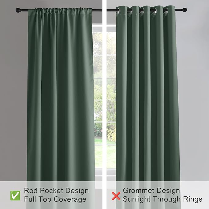 PONY DANCE Dark Green Kitchen Over Sink 45 inch Long, Short Blackout Window Curtains for Bathroom Basement, Thermal Insulated Black Out Drapes for Cafe Bedroom, W 42 x L 45 inch, 2 Panels