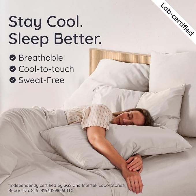 Bambaw 100% Viscose Derived from Bamboo Sheets Queen Size Set – 6pcs Cooling Queen Sheet Set, Deep Pocket Fits Up to 16'' with Elastic Corner Straps, Soft Sheets (Sand)