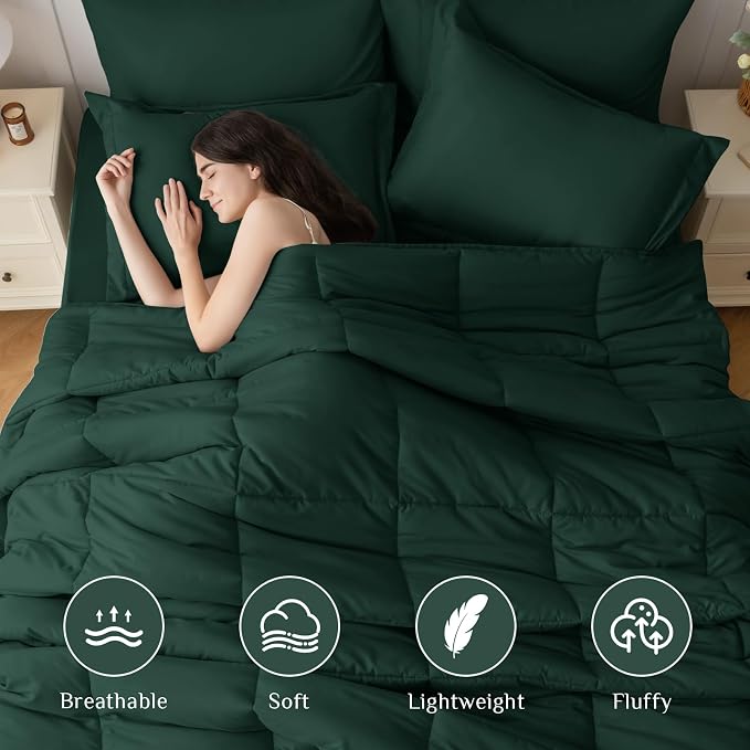 JOLLYVOGUE Queen Comforter Set, Ultra-Soft Bed in a Bag Queen Size 7 Pieces, Oeko-TEX Certified Bedding Set with Down Alternative Comforter, Sheets, Pillowcases & Shams, Emerald Green