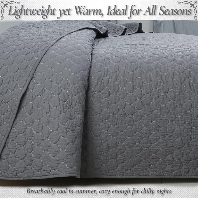 Cozy Line Home Fashions 100% Cotton Quilt Set – 3-Piece Charcoal Gray Solid Classic Modern Quilted Bedspread with Shams, Lightweight All Season Modern Bedding (Honeycomb Gray, Queen)