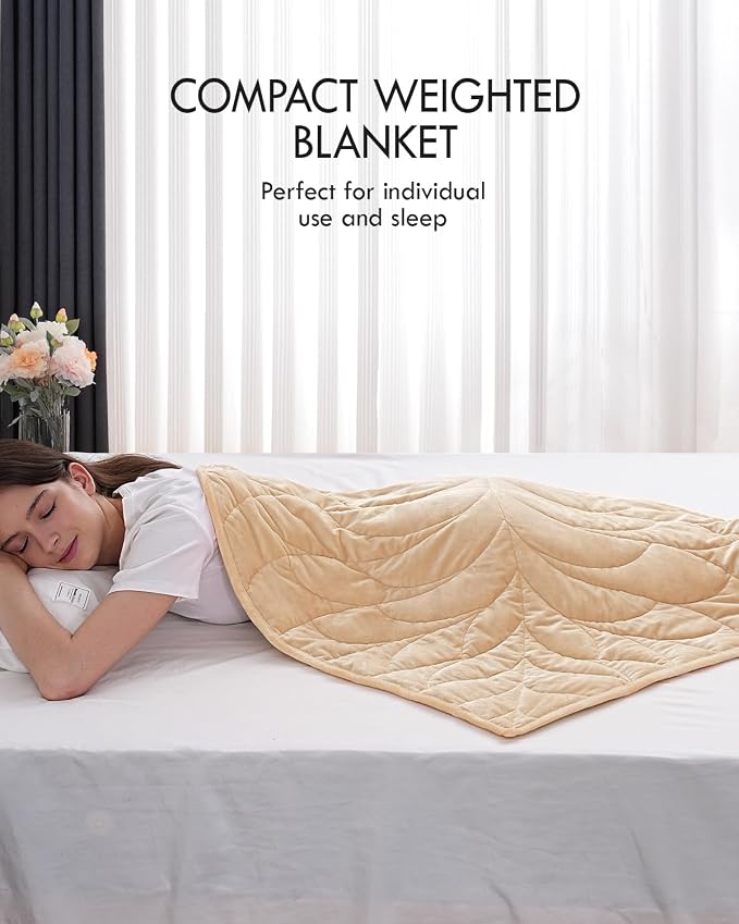 Kaisa Weighted Lap Blanket for Adults, 7 lbs 41" x 53", Leaf Pattern, Khaki | Washable Weighted Blankets, Small Portable Blanket for Relaxation, Cozy Luxury Crystal Velvet All-Season Heavy Blanket