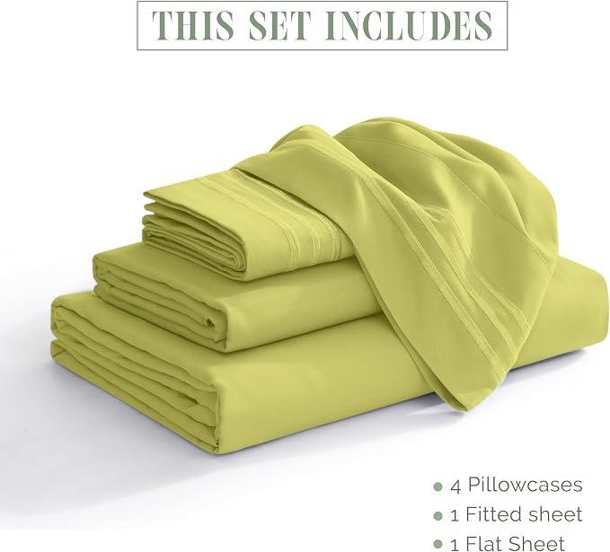 Elegant Comfort Luxury 1500 Premium Hotel Quality Microfiber 4-Piece Sheet Set - Wrinkle Resistant, All Around Elastic Fitted Sheet, Deep Pocket up to 16", California King, Pistachio Green
