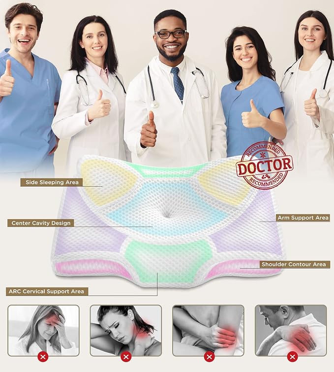 Cervical Pillow for Neck Pain Relief, Hollow Design Odorless Memory Foam Pillows with Cooling Case, Adjustable Orthopedic Bed Pillow for Sleeping, Support for Side Back Sleepers