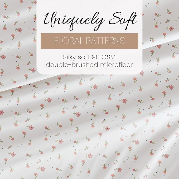 Linen Market Double-Brushed Patterned Microfiber Twin Sheet Set 3 Piece – Oeko-TEX Certified Ultra Soft & Wrinkle-Free - 16" Deep Pocket Sheets - Easy Care Twin Size - Soft Floral Pink