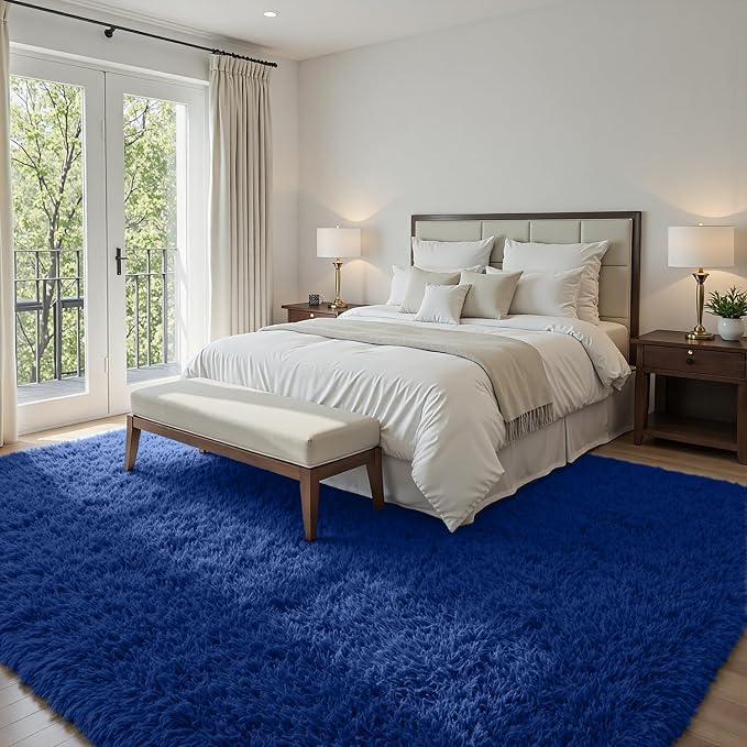 4x6 Fluffy Shag Area Rugs for Living Room Bedroom: Soft Plush Carpet Blue | Upgraded Non-Slip Thick Memory Foam, Ultra Soft, Non-Shedding Fuzzy Carpet, Easy Clean Decor for Kids Room, Nursery, Playroom