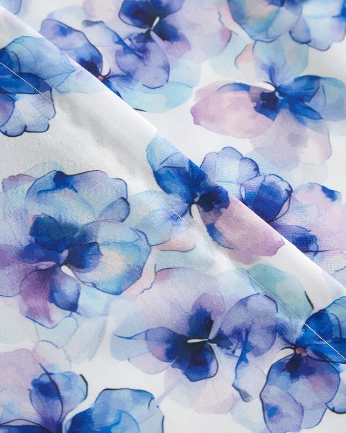 Duvet Cover Full Size - Floral Duvet Cover - 3 Piece - Blue Hydrangea | Soft Floral Duvet Cover 80 x 90 with 2 Pillow Shams, Zipper Closures & Ties, Floral Bedding for Women, Men, Kids & Teens