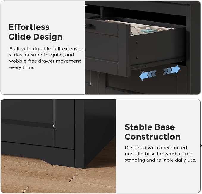 Jocoevol Black 6 Drawer Dresser for Bedroom, 47.2" Modern Chest of Drawers | Wooden Storage Dresser with Mental Handle, Large Double Dresser with 5.9" Deep Drawers for Living Room, Hallway Entryway