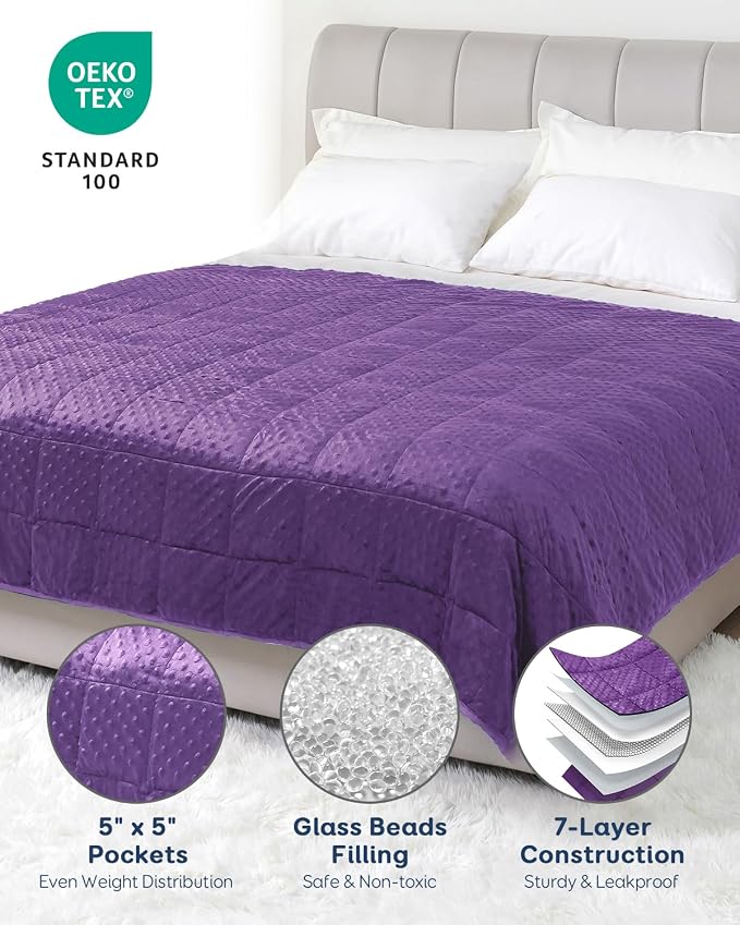 12lbs Weighted Blanket for Adults, 48"x72" Twin Size Heavy Blankets | Soft Raised Minky Dot Texture, Reversible Cooling & Cozy for All Seasons, 7-Layer Design for Even Weight, Machine Washable