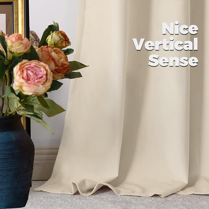 BGment Velvet Curtains 96 Inches for Living Room, 2 Panels, Cream Beige | Luxury, Super Soft, Thermal Insulated, Room Darkening, Noise Reduce, Panels for Bedroom, Back Tab Rod Pocket, 52 x 96 Inch