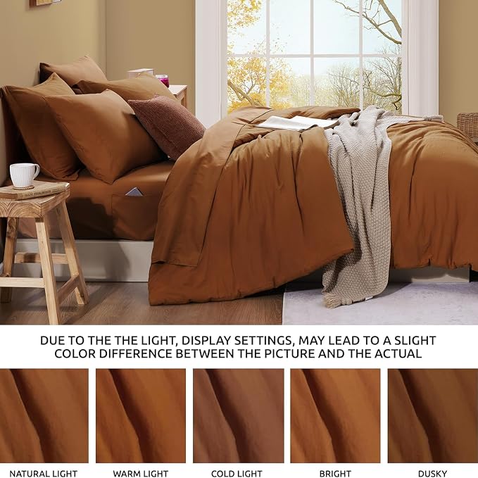 Super King Size Comforter Set- 7 Pieces Soft Bed in a Bag King Bedding Sets | Prewashed All Season Comforter with Sheets, Pillow Shams & Pillowcases,Terracotta