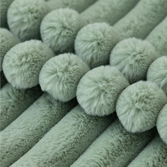 ZLINA Light Green Striped Faux Fur Throw Pillow Covers 16 x 16 Inch | 2‑Pack, boho striped pillow covers,velvet back,fuzzy plush cushion covers , for sofa bed livingroom home decor