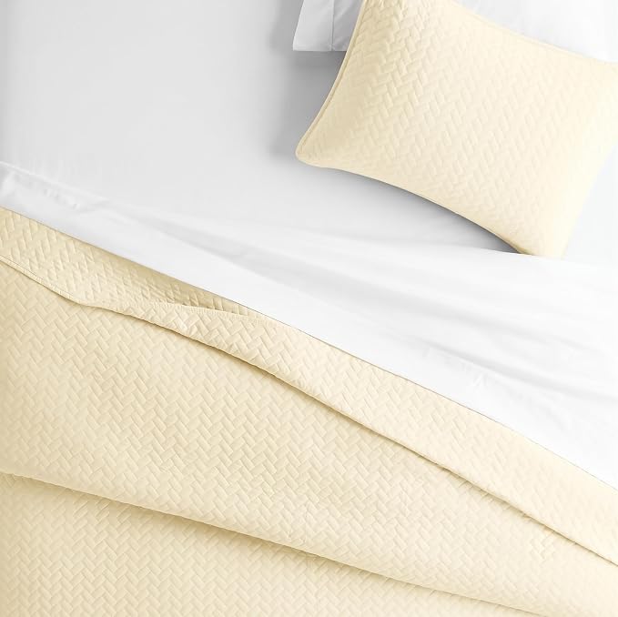 Merit Linens Classic Quilt Coverlet Soft Set in Herringbone Stitching - Twin/TwinXL Yellow