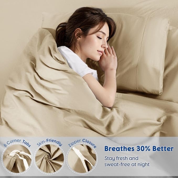 SONORO KATE 1000 Series 100% Egyptian Cotton Queen Duvet Cover Set,3PC | Long Staple Cotton,Sateen Weave,Soft,Breathable,Luxury Hotel Bedding,All-Season,Hidden Zipper Closure,Beige