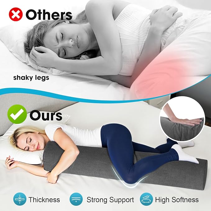 SereneCloud Memory Foam Body Pillow for Bed, 55" Long Bed Pillow for Adults | Full Body Pillows, Bolster Pillows with Breathable, Removable Velvet Cover, Skin-friendly Cylindrical Side Pillow, 55*8 Inch