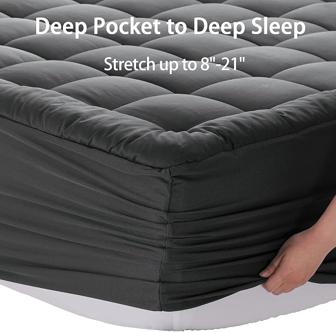 EASELAND King Mattress Pad Cotton Pillow Top Mattress Topper Dark Grey | Cooling Mattress Cover Cotton Top,8-21" Deep Pocket Protector,78x80 Inches,Boxing Quilted & Machine Washable