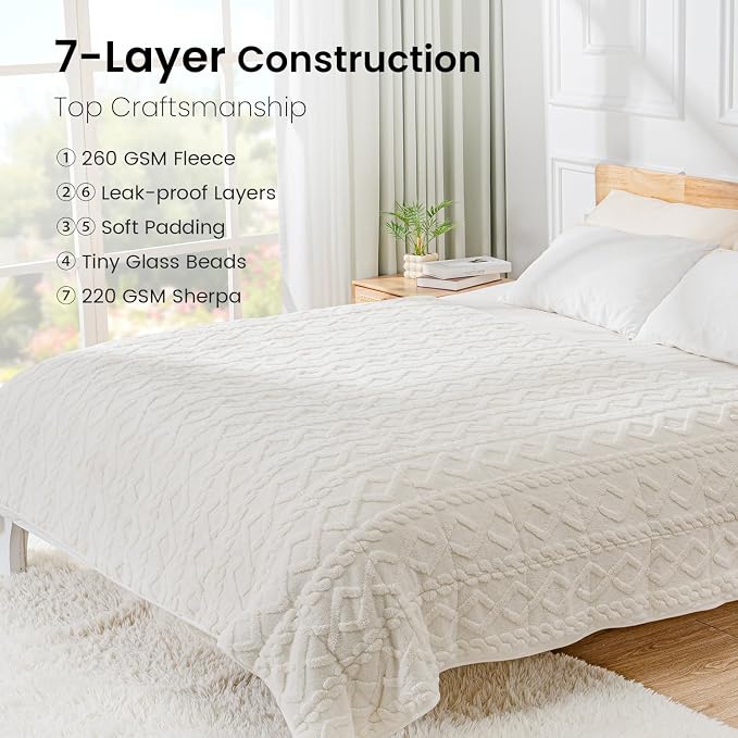 Drewin King Size Weighted Blankets for Adults 15lbs,Cream White,80" x 87" | For Naps, Relaxation, Stress Relief & Better Sleep,Soft Jacquard Sherpa Filled with Glass Beads, Machine Washable