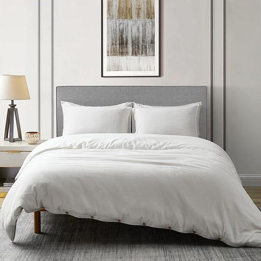 DAPU Linen Duvet Cover Set - French Linen Cotton Blend Natural Flax Soft Breathable Bedding 3 Pcs Set - 1 Duvet Cover 2 Pillowcases (Off-White/Cotton Linen, Full/Queen)
