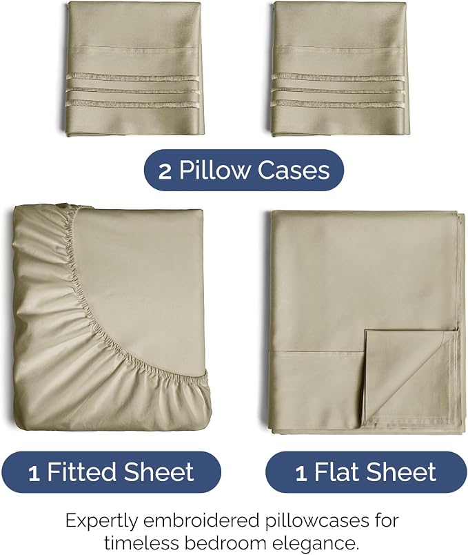 King Size 4 Piece Sheet Set - Ultra Soft & Cooling Sheets- Taupe | Fits 8 Inch to 16 inch Mattress, Wrinkle Free & Fade Resistant with Deep Pockets, Breathable, Comfy Hotel Luxury Bedding