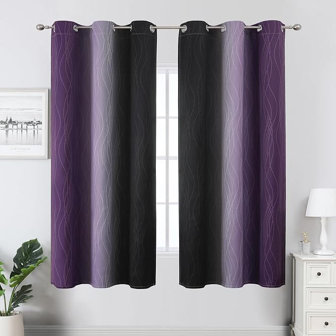 Black and Purple Ombre Blackout Curtains 63 Inch Length | Room Darkening Curtains for Bedroom, Thermal Insulated,Light Blocking,Grommet Window Drapes for Living Room,42Wx63L,2 Panels