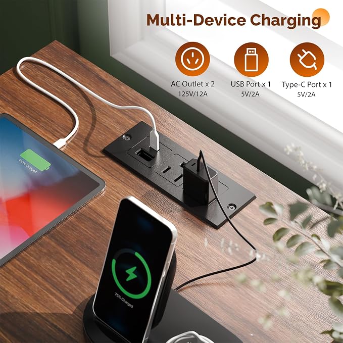 VINGLI Nightstands Set of 2 with Fabric Drawer, Walnut Nightstand with Charging Station, Fluted Night Stands, Bedside Tables/End Tables with Charger Station, Side Table Bedroom,Small Night Stand,2 pcs