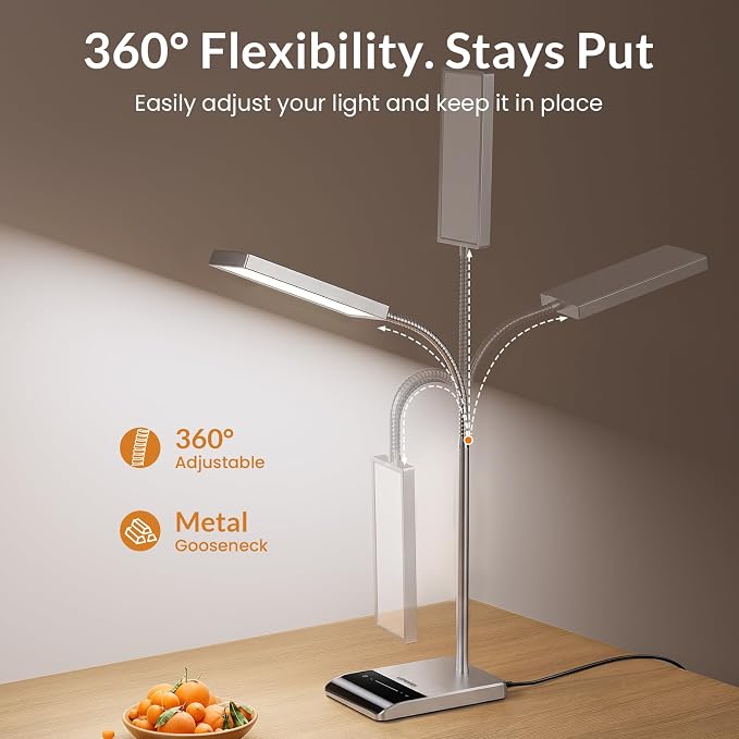 LEPOWER Desk Lamp, 800LM LED for Home Office, True Eye-Caring for Reading | 50 Lighting Modes, 2X Wider Panel, 360° Flexible Gooseneck, Touch Control, 12W Bright Table Lamp for Dorm, Bedroom, Study