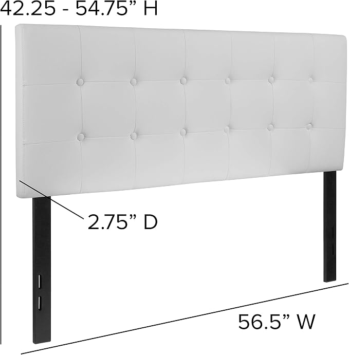 EMMA + OLIVER White Full Button Tufted Headboard | Adjustable Bed Rail Slots, Vinyl Upholstered