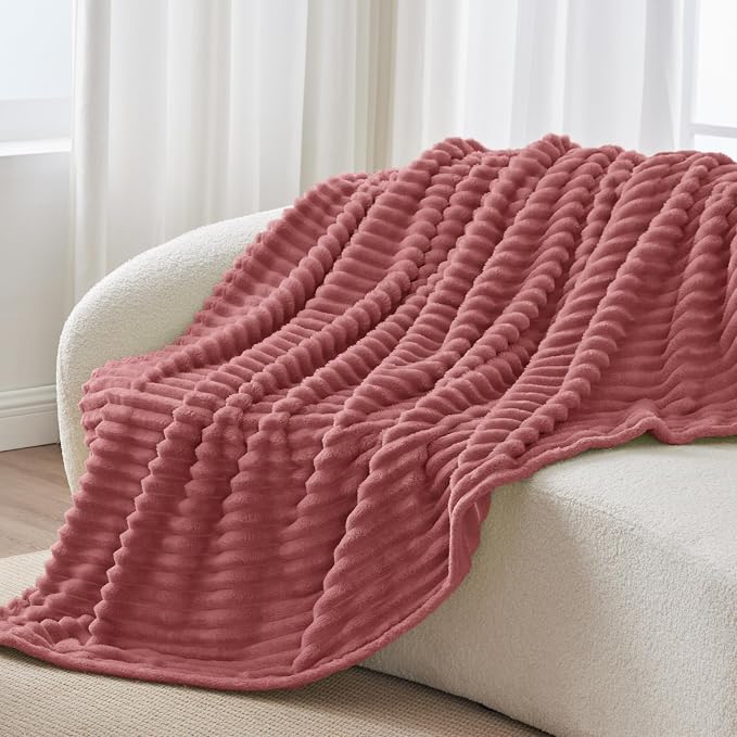 BEDELITE Striped Fleece Throw Blanket, Brick Dust, 50"x60" | 300GSM Microfiber Fleece, Soft Cozy, Lightweight Warm, Double-Sided Plush, Machine Washable, Gift, Room Decor, for Couch Sofa