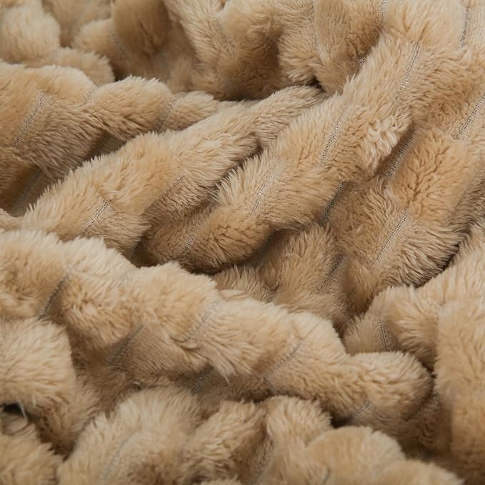 Puncuntex Beige Throw Blanket 108"×90" inches Fuzzy 3D Jacquard Decorative | Flannel Fleece Super Soft Plush Cozy Blanket for Couch Sofa Chair Lightweight