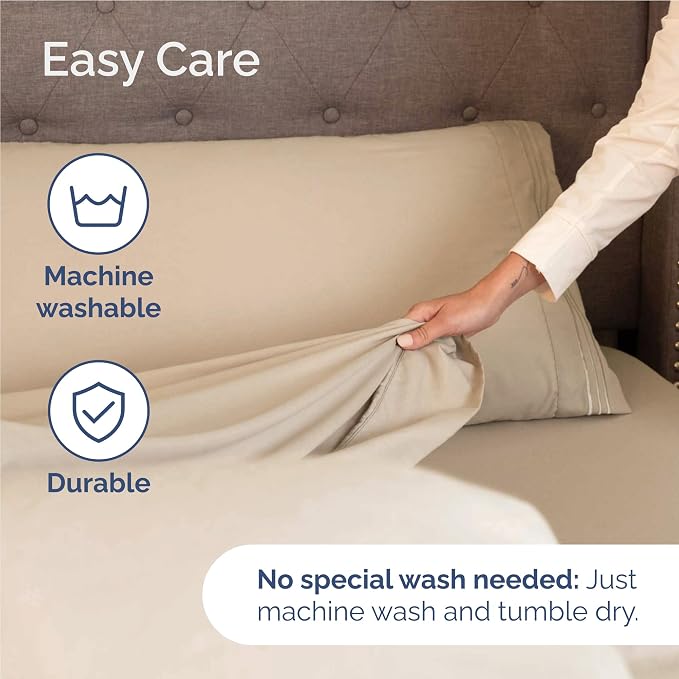 Full Size 4 Piece Sheet Set - Comfy Breathable & Cooling Sheets - Cream | Hotel Luxury Bed Sheets for Women & Men, Deep Pockets, Easy-Fit, Extra Soft and Wrinkle Free Sheets, Oeko-Tex Bed Sheet Set