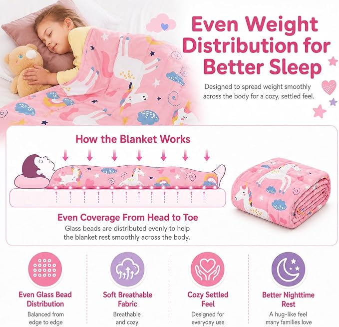 Pink Unicorn Weighted Blanket 2lbs Small Weighted Lap Pad Gifts, 20"x30" | Unicorn Heavy Throw Blanket, Breathable Cooing Mini Pink Blanket, 2lbs Small Lap Blanket Birthday Gift for Lovely One