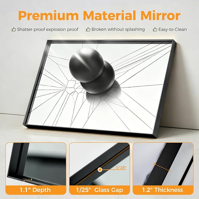 Sweetcrispy Black Bathroom Mirrors for Over Sink, 24" x 40" Rectangle | Tempered Glass, Anti-Rust Metal Frame, Over Sink Home Decor, Modern Rectangle Style
