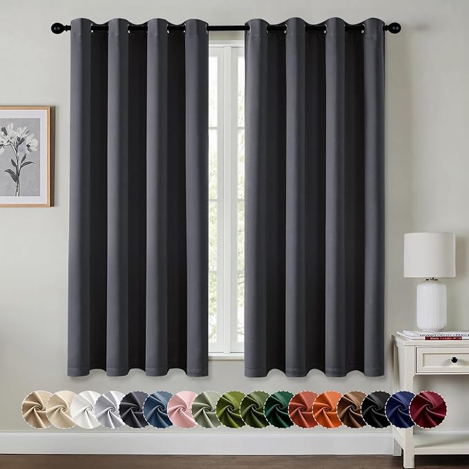 MIULEE Blackout Curtains for Bedroom 2 Panels 55 x 68 Inch Long Dark Grey | Thermal Insulated, Living Room Darkening Grommet Drapes, Noise Reducing, Light Blocking Window Treatments