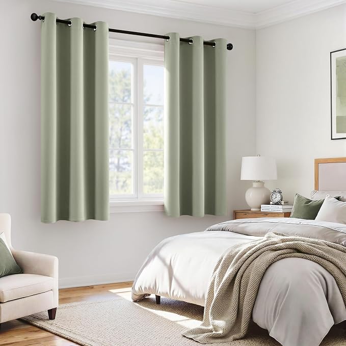 MIULEE Sage Green 100% Blackout Curtains for Bedroom 40x63 Inch Long | 2 Thick Layers Thermal Insulated Window Curtains with Black Liner, Noise Reducing Grommet, Drapes for Living Room, 2 Panels