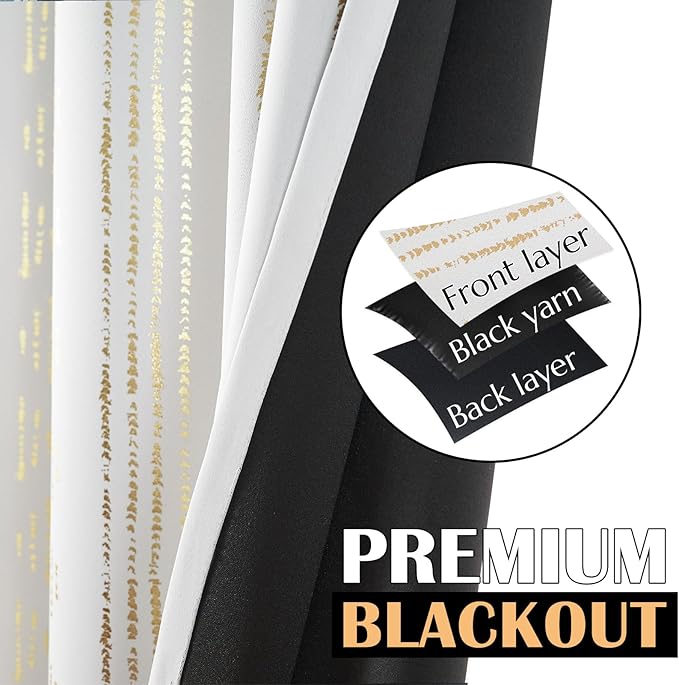 jinchan Boho Blackout Curtains 84 Inches Long for Bedroom Living Room | Gold on Off White Geometric Grommet Curtains Room Darkening Thermal Insulated Window Treatments 2 Panels