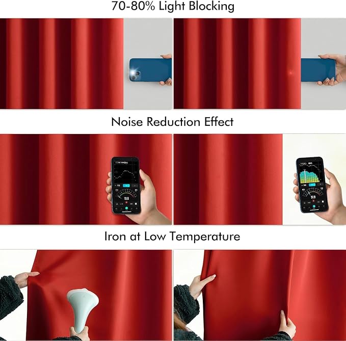 MIULEE Christmas Red Back Tab Blackout Curtains 52x84 Inch Length 2 Panels | Rod Pocket Pinch Pleated, Thermal Insulated, Room Darkening, Light Blocking, Privacy Curtains for Living Room Bedroom