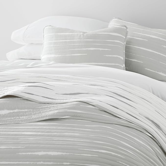 Merit Linens Soft Quilt Coverlet Bedding Set - Reversible Patterns - Twin/TwinXL Light Gray