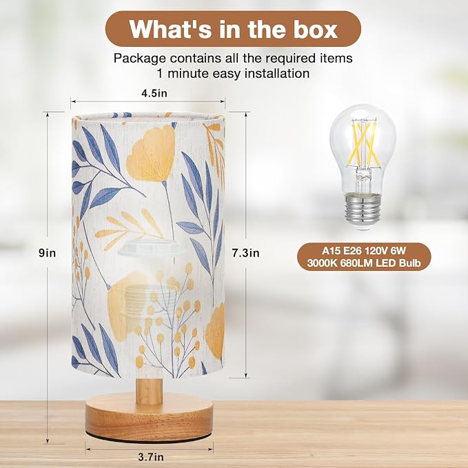 Small Table Lamps (Ginkgo Cream Shade, 9" Inline Control) | 3000K LED Blub Included | 680 Lumens | Easy Assembly | Minimalist Design | E26 | for Kitchen | for Kids Room