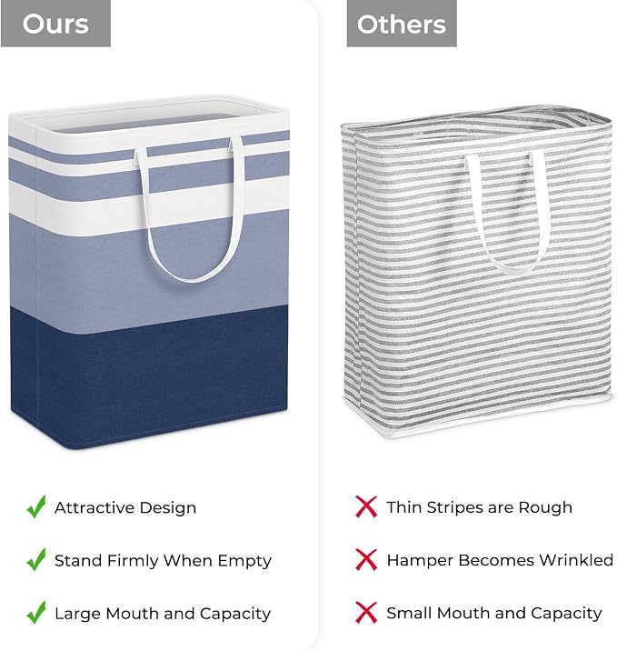 HomeHacks 2-Pack Large Laundry Basket, Waterproof, Freestanding Laundry Hamper, Collapsible Tall Clothes Hamper with Extended Handles for Clothes Toys in the Dorm and Family (Blue, 125L) | Waterproof, Freestanding, Collapsible Clothes Hamper with Reinf...