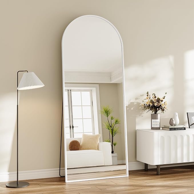 Mirror Full Length, 26"x71" Large Arched Floor Full Length Mirror with Stand, Room Decor Big Full Body Floor Mirror with HD Tempered Glass Aluminum Frame for Bedroom Living Room, White